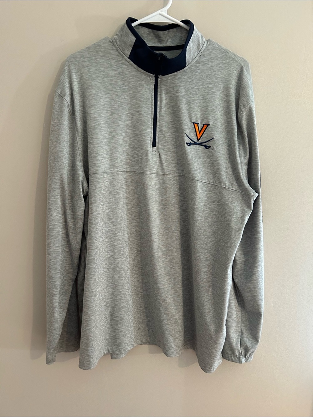 UVa Heather Gray Lightweight Quarter-Zip Pullover with Orange-V Navy Logo